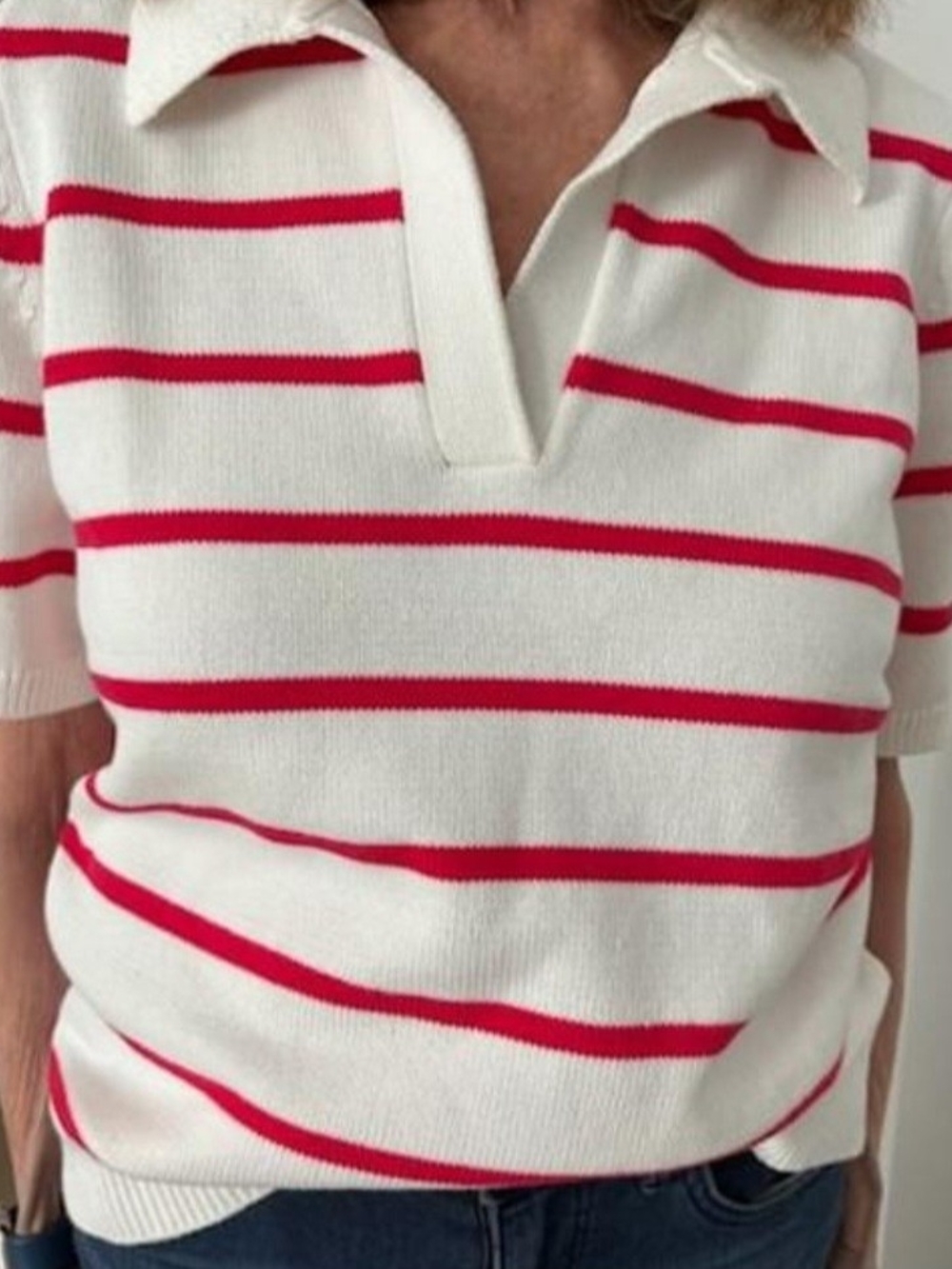 Style & Co White Polo Sweater with Red Stripes